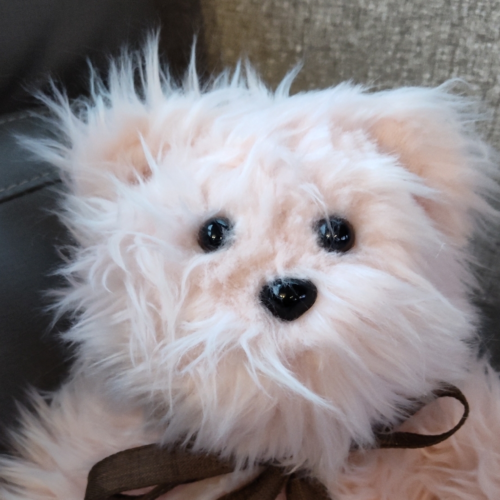 Plush Pink Fluffy Teddy Bear with Brown Bow - Picture 2 of 2